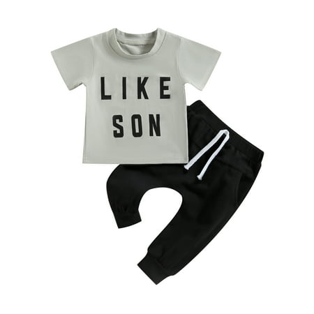 

Genuiskids Infant Baby Boy Mother s Day Clothes Letter Print Short Sleeve T-Shirt Tops Drawstring Joggers Pants Summer Outfit