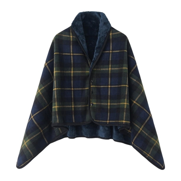 Poncho manta chal envolvente para mujeres y hombres, acogedor con botones, manta para el regazo, ponible Azul 100x140cm