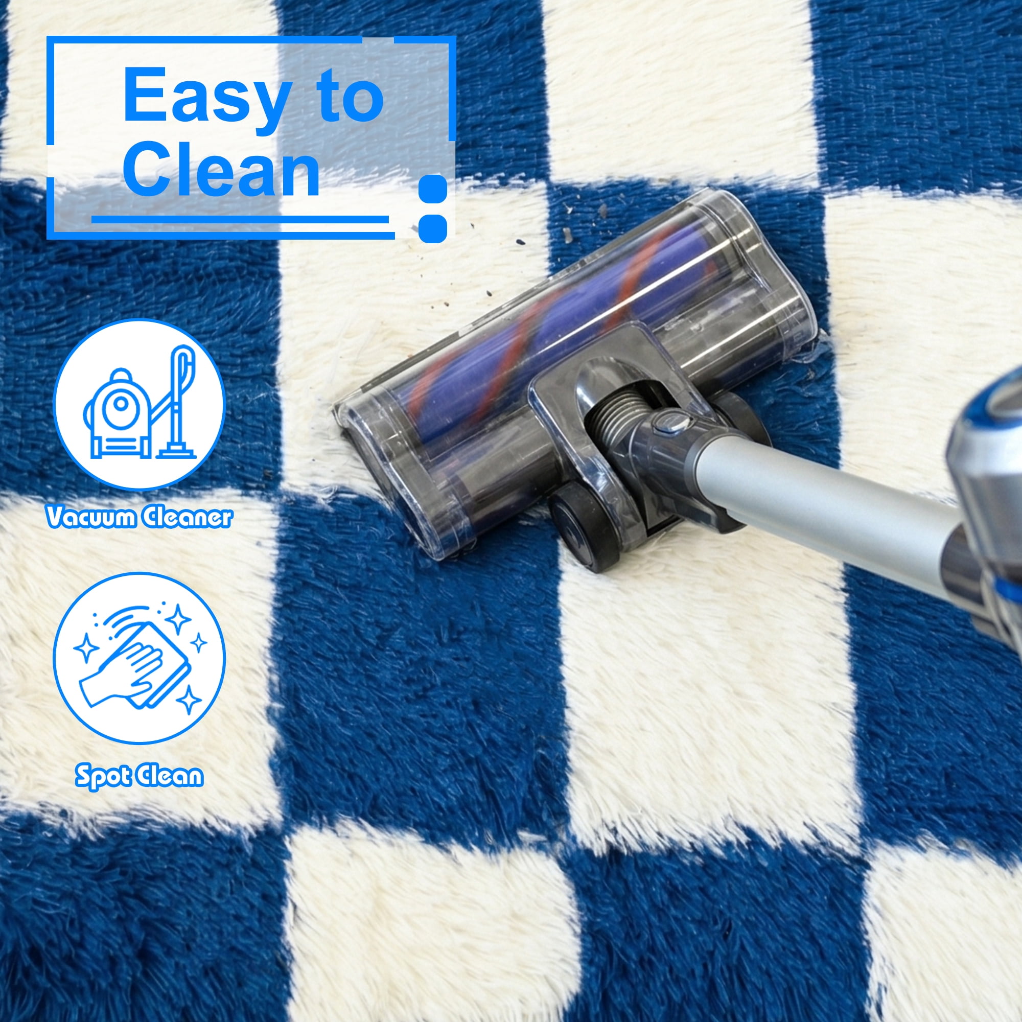 Pentantan 5ft x 8ft Shag Area Rugs for Living Room, Classic Checkered Fluffy Bedroom Carpet, Blue & White