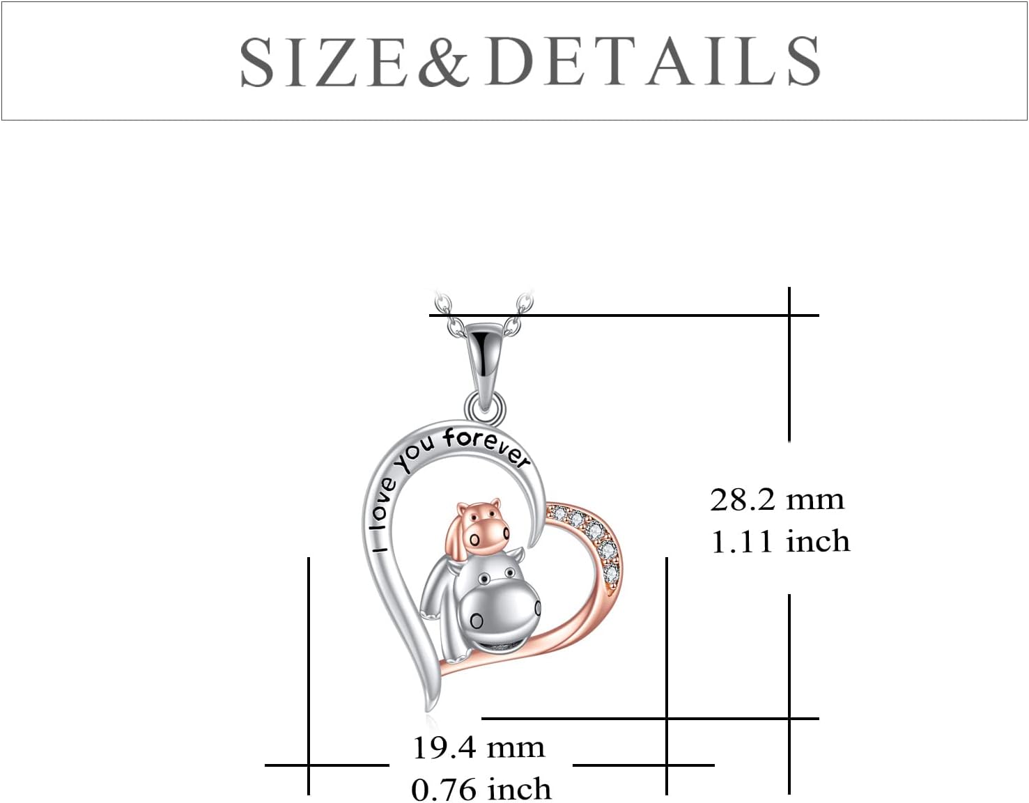 YAFEINI Hippo Necklace for Women Sterling Silver Hippopotamus Animal Necklace I Love You Forever Heart Pendant Hippo Jewelry Christmas Birthday Gifts