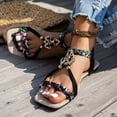 thumbnail image 2 of Beach Sandals Women Braided Band Square Open Toe Slingback Flat Shoes Casual Nonslip Bohemian Beaded Walking Shoes Black Size 7, 2 of 6