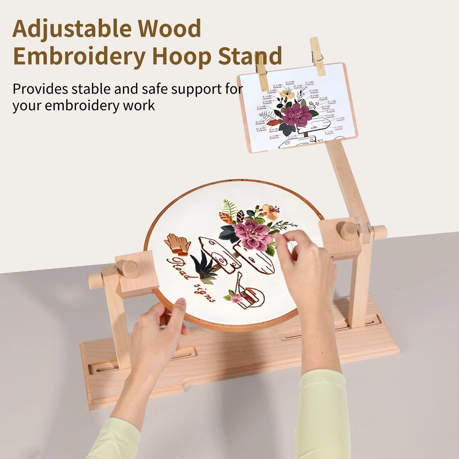 Embroidery Stand, Adjustable Cross Stitch Hoop Holder, Hands Free Wooden Embroidery Frame Stand for Art Stitching Sewing