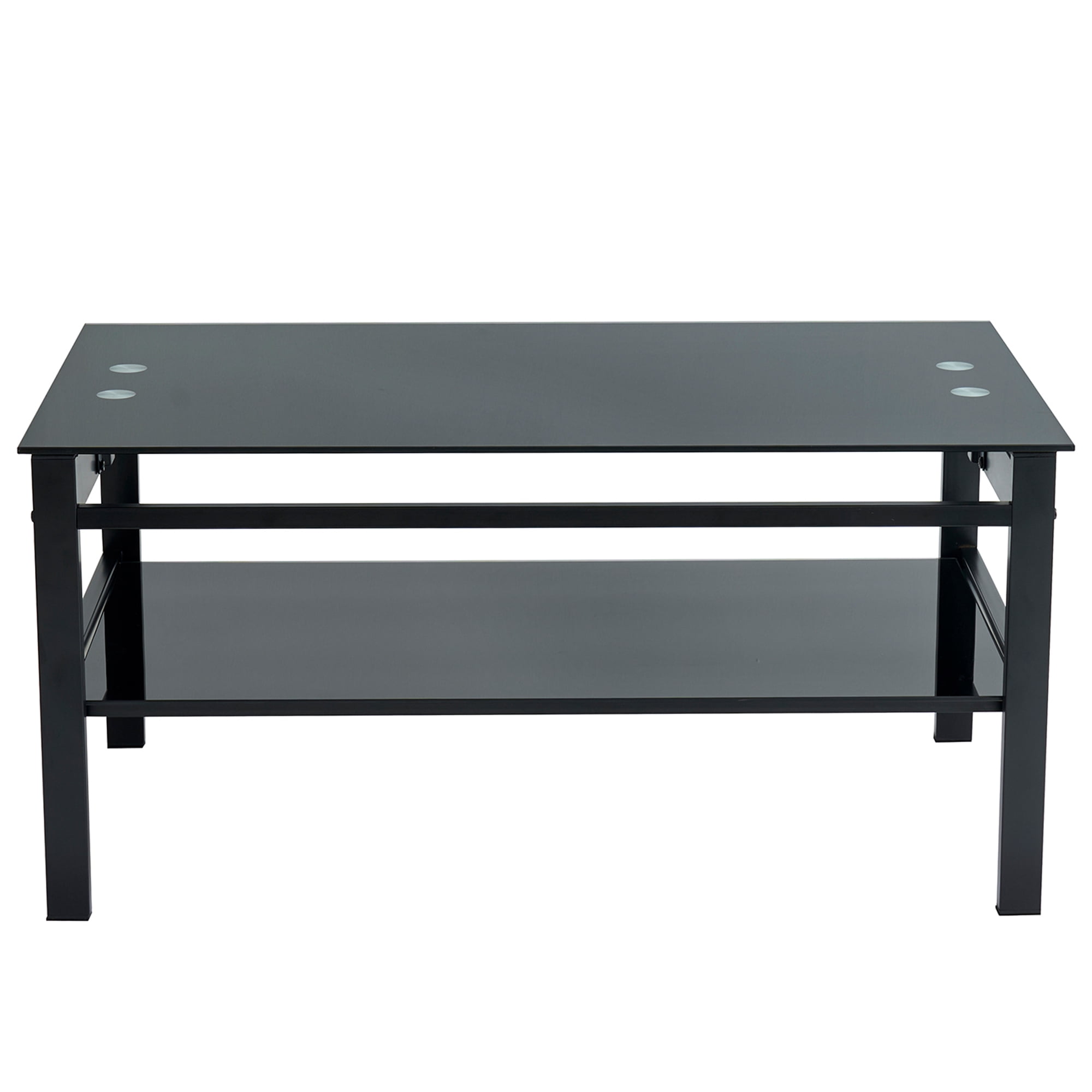 Glass Lift Top Coffee Table, Modern Simple 2-Layer Tempered Glass Coffee Table for Living Room, Black