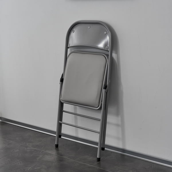 4-Pack Gray Foldable Iron PVC Chairs w/ Sponge Cushions - 330lb Capacity Folding Chairs for Convention, Exhibition, Dining & Events