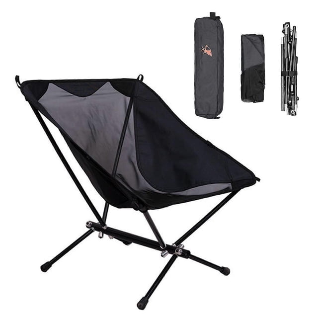 Outdoor Folding Chair Ergonomic Design Portable Camping Chair for Backpacking Hiking Beach Travel Picnic Black