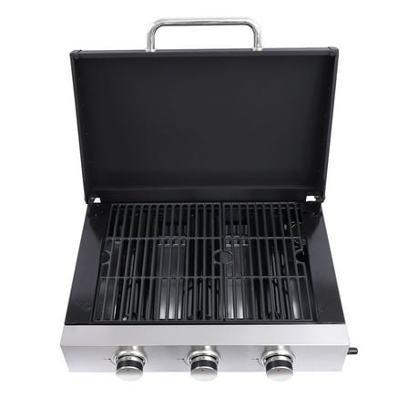 S-HOME 3 Burner Gas Grill in Black and Silver with Cast Iron Grill Net and High Temperature Resistance for Outdoor