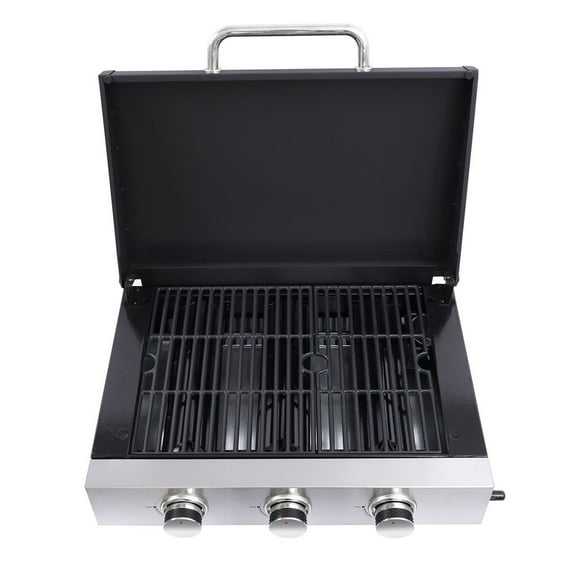 S-HOME 3 Burner Gas Grill in Black and Silver with Cast Iron Grill Net and High Temperature Resistance for Outdoor