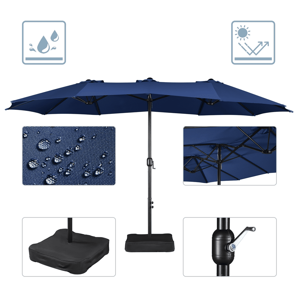 Renwick 15 FT Twin Patio Parasol with Crank Lift, Navy Blue