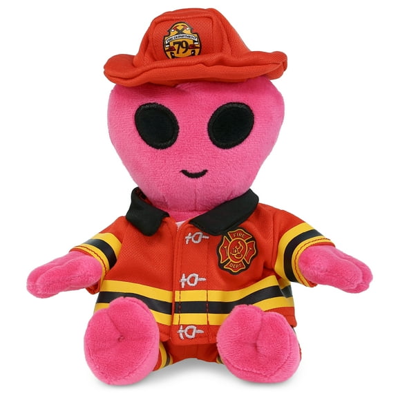 DolliBu Pink Alien Firefighter Stuffed Animal - Super Soft Alien Fireman Toy with Red Fireman Costume Outfit and Fireman Hat, Cute Stuffed Animal Fire Fighter Doll Plush Toy for Kids - 6 Inch