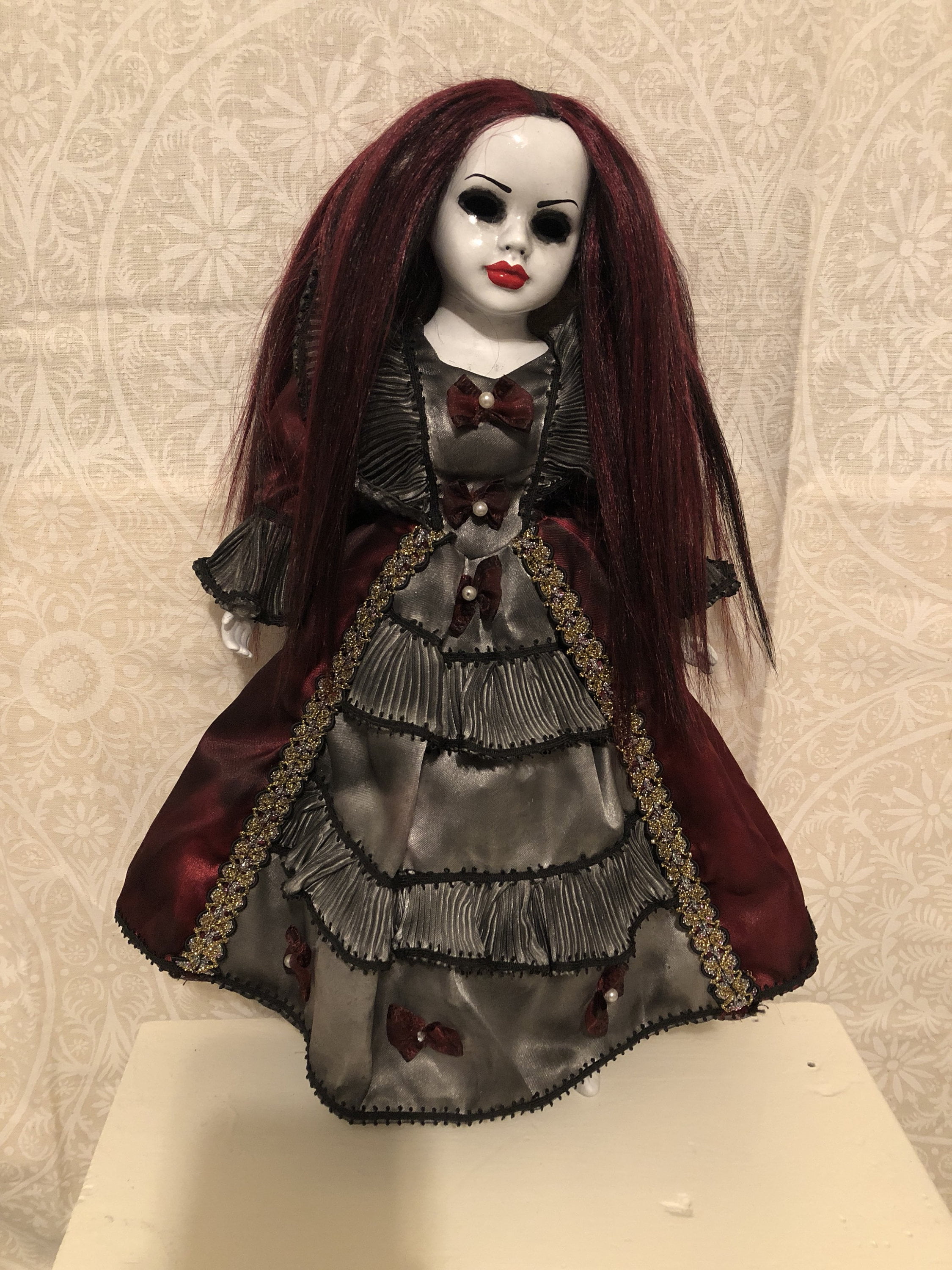 Ooak Hollow Eye Burgundy Mourning Creepy Horror Doll Art By Christie