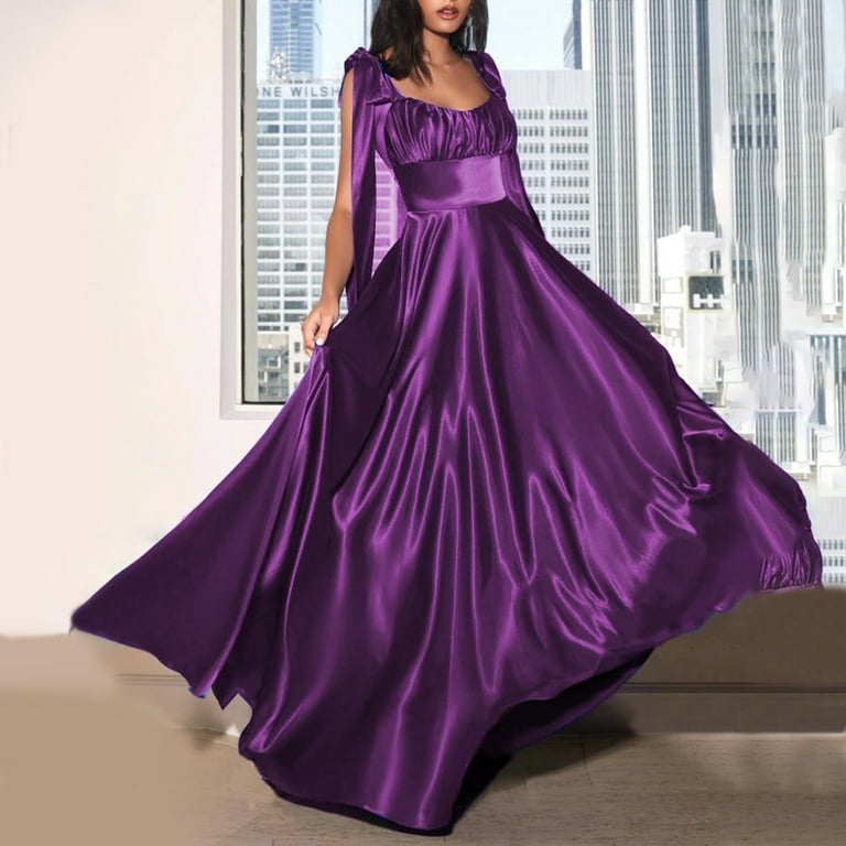 Women Night Party Dresses Long Sleeveless Satin Formal Evening Dresses Women s Casual Dress Purple M