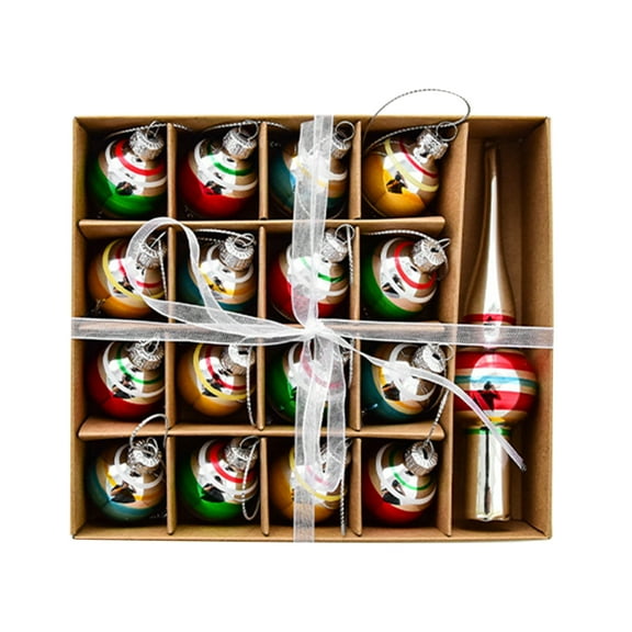Shoreew Christmas Mini Glass Ornaments Set Small Vintage Snowman Santa Tree Snowflake Candy Cane Ornaments for Xmas Tree Hanging Decor