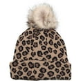 thumbnail image 4 of Women's Knit Hat Winter Leopard Warm Hat Print Fashion Pompom Ball Hat Warm Knit Beanie, Taupe, 4 of 5