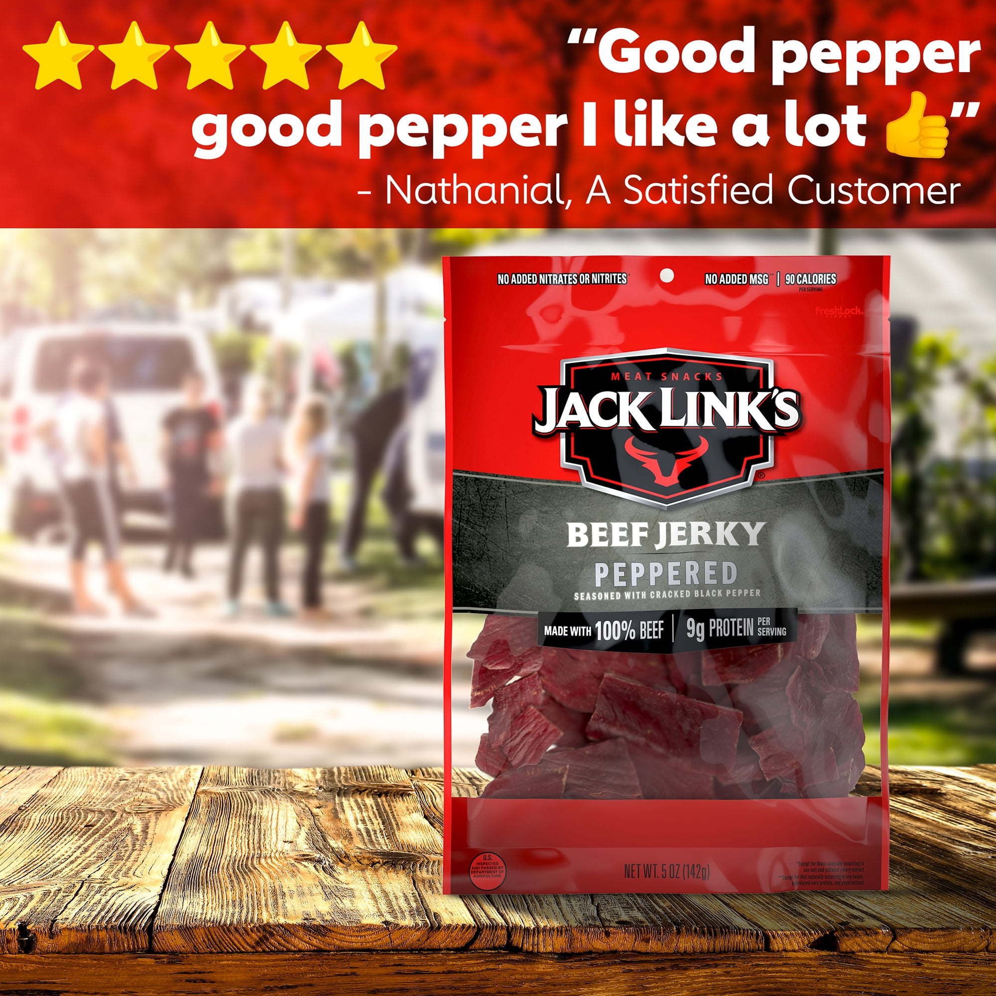 (8 pack) Jack Link’s Beef Jerky, Peppered, Made with 100% Beef, 9g of Protein per Serving, 5 Ounce, Resealable Bag