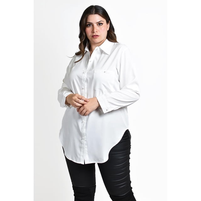 Camisa con boton de perla Roman Fashion Tallas Extras 5103 Blanco 36
