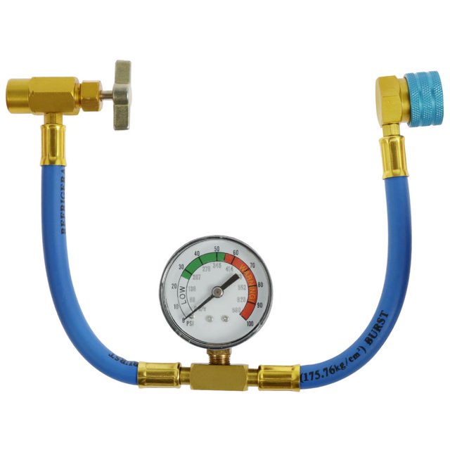 Refrigerant Charge Hose Professional Self-Sealing Hose with Gauge and 1/2 Acme Thread Low Side Quick Coupler Stable Air Conditioner Re Hose for AC Refrigerant System (Blue)