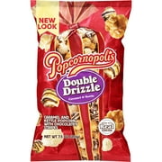 Popcornopolis Double Drizzle 7.5 oz Bag, Caramel and Kettle with Chocolatey Stripes Popcorn