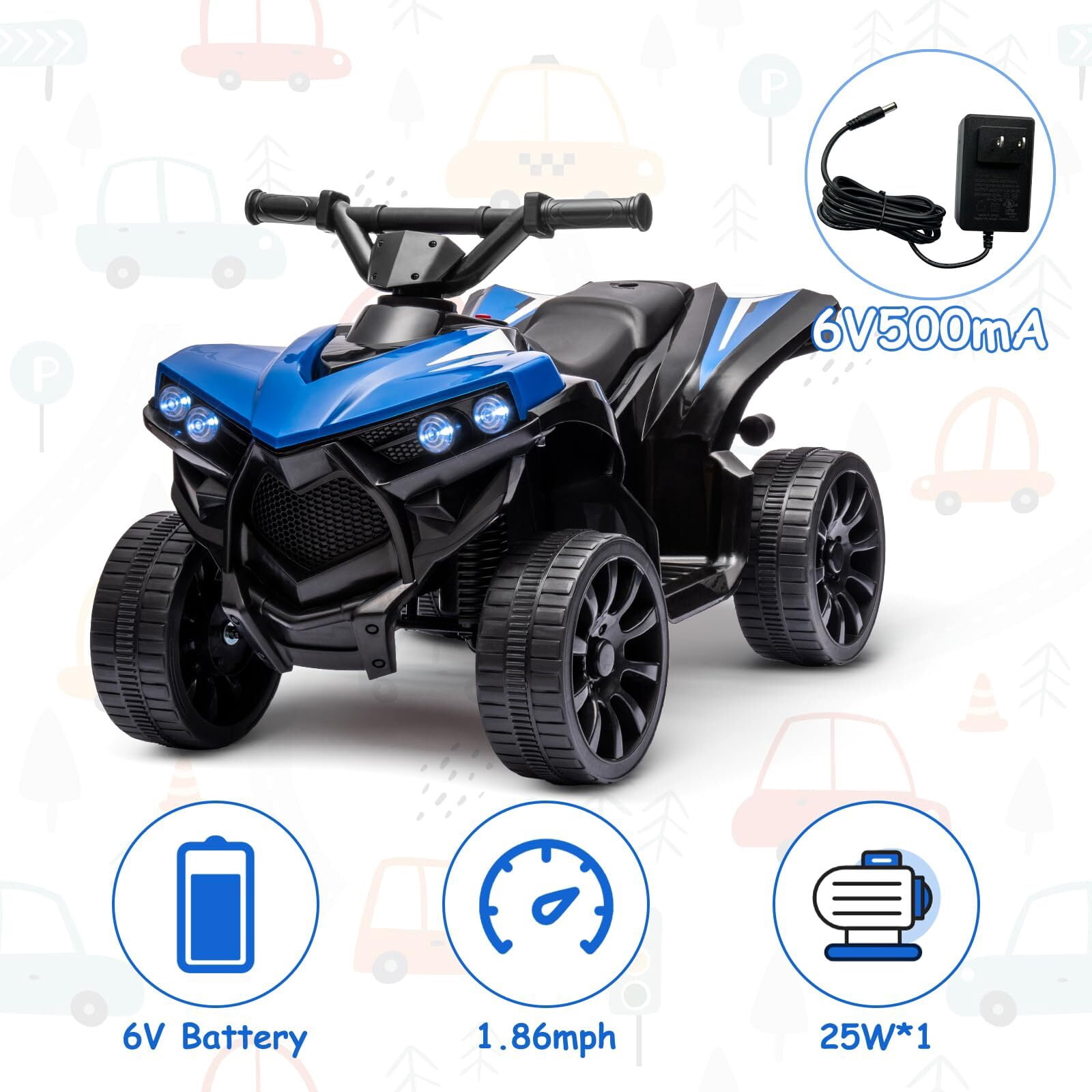 Juibresa Kids ATV 4 Wheeler, 6V Ride-On Car Toy for Children Ages 1-5, 1.8 mph Max Speed,  Music,Led Lights,Electric Vehicle Quad Car for Kids
