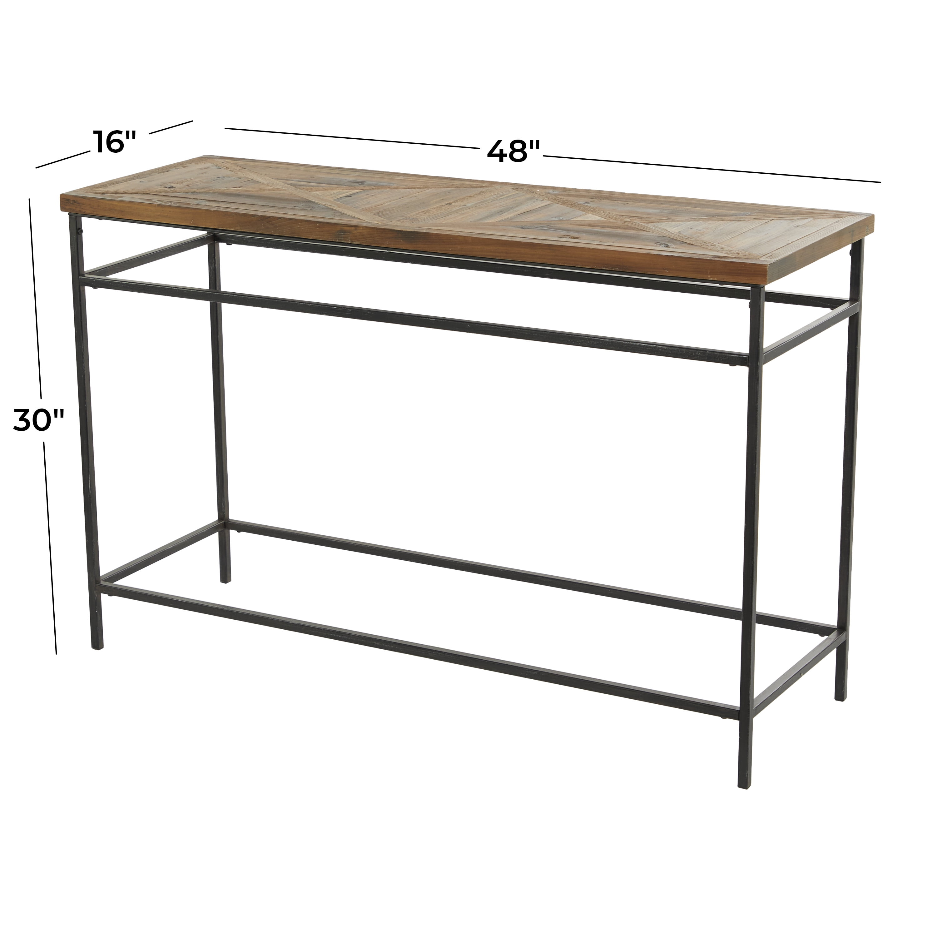 DecMode 48" x 30" Black Metal Console Table with Brown Wood Top, 1-Piece