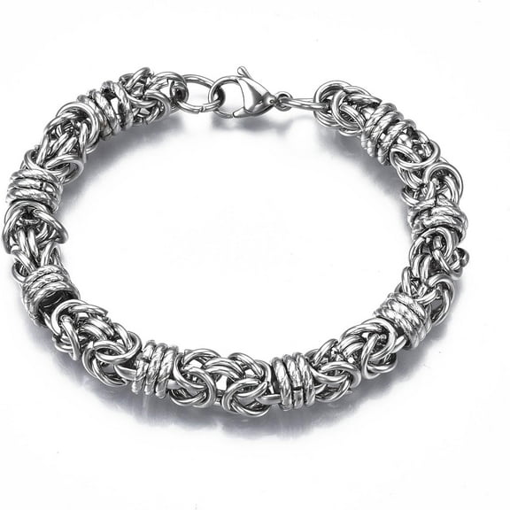 1 pc Non-Tarnish 201 Stainless Steel Byzantine Chain Bracelets Chainmaille Weaves Jewelry for Men Women Nickel Free Stainless Steel color 8-1/2 inch(21.5cm)