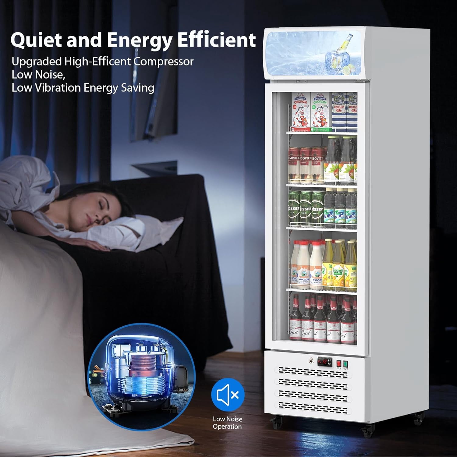 Homhougo Commercial Merchandiser Refrigerator,11.3 Cu.Ft Glass Door Display Refrigerator,Drink Cooler Beverage Fridge With Soft LED Light, 4 Adjustable Shelves,White