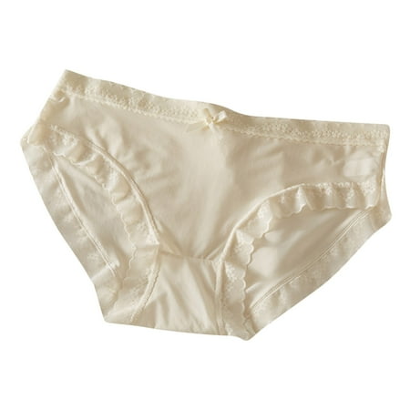 Odeerbi Women s Lace Ice Silk Underwear Seamless Panties Breathable Soft Stretch Brief Girls Quick Drying Cotton Crotch Mid Waist Summer Underwear Beige