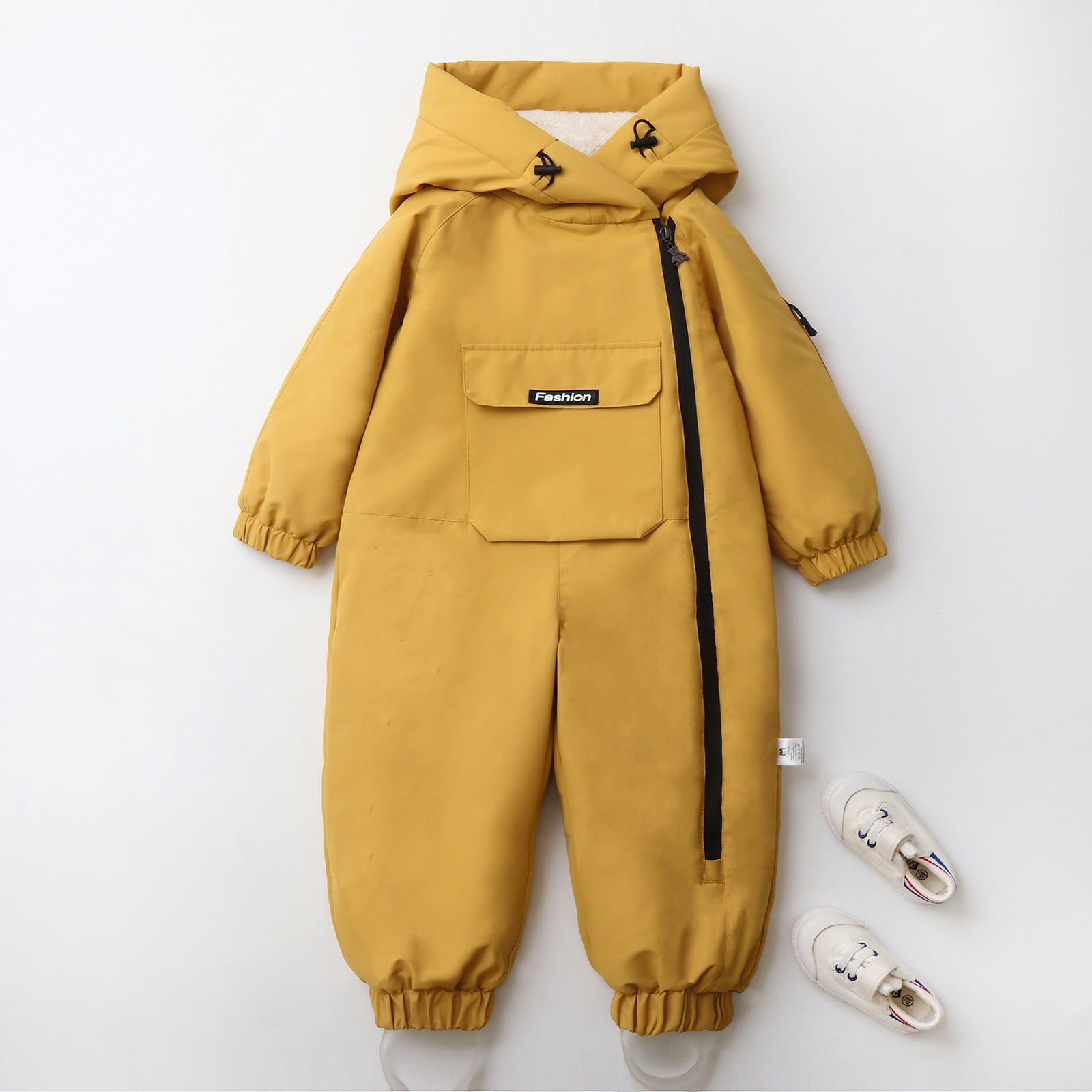 KAUOD Boys Girls One Piece Snowsuits Fleece-Lined Hooded Insulated Ski Jumpsuits Front Pockets Side Zipper Snowboard Suits