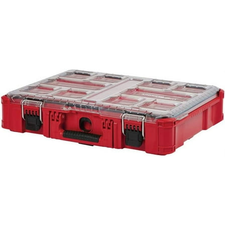 Milwaukee PACKOUT Tool Box, Red, 10 Compartments, 15 1/2 in Depth, 4 5/8 in Height, 19 3/4 in Width