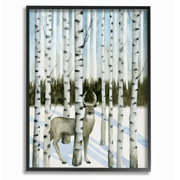 The Stupell Home Decor Collection Deer In Snow And Birch Trees Watercolor Framed Giclee Texturized Art, 11 x 1.5 x 14