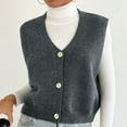 thumbnail image 4 of UAMVSH Women Knit V-Neck Cropped Sweater Vest Lightweight Fall Sleeveless Button down Casual Cardigan Baggy Work Daily Jackets(Medium,Gray), 4 of 7