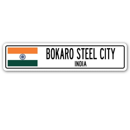BOKARO STEEL CITY, INDIA Street Sign Indian flag city country road wall