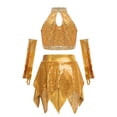 thumbnail image 2 of SiiRoh Kids Girls Shiny Sequins Crop Top with Metallic Skirt with Gloves Cheer Uniform Jazz Latin Dance Outfits Gold 14, 2 of 6