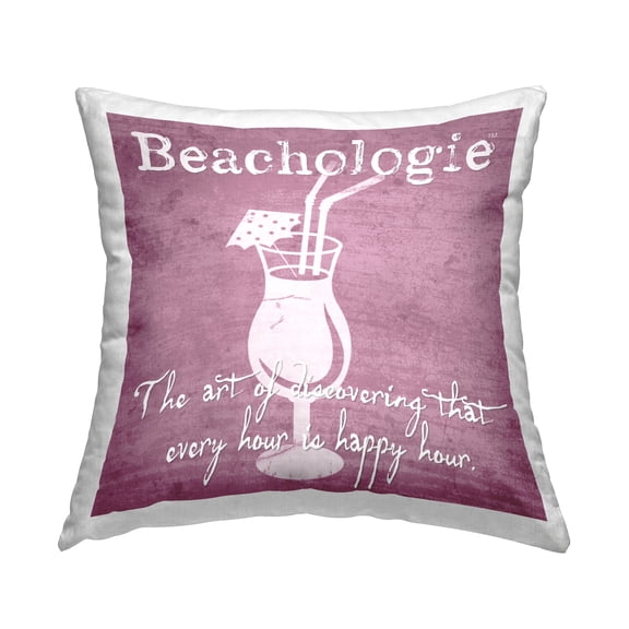 Stupell Industries Beachologie Summer Cocktail Phrase Square Decorative Printed Throw Pillow, 18 x 18
