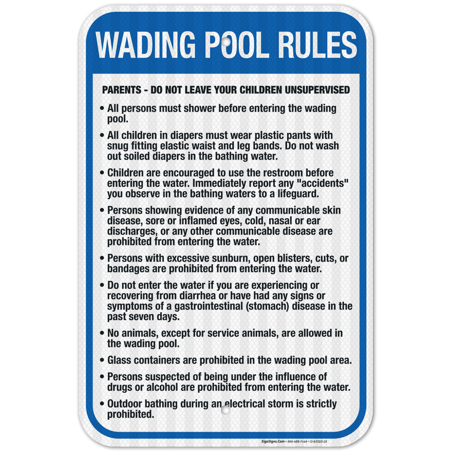 Wading Pool Rules Sign,