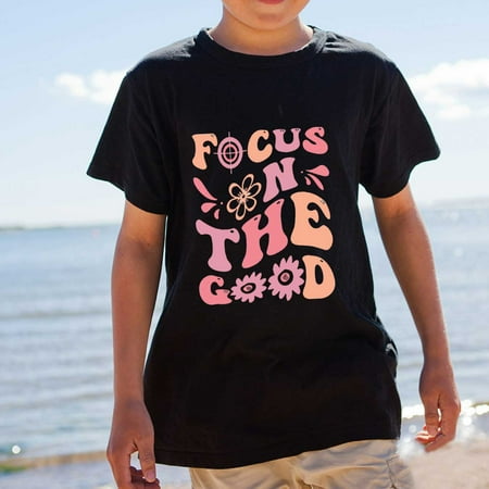 

Leutsin Baby Toddler Boys and Girls Summer Shirt Cotton Short Sleeve T-shirt Fashion Solid Crew Neck shirt with Letter（1-11Y）