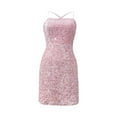 thumbnail image 4 of Women's Solid Color Glittering Velvet Dress With Beads And Sequins Low Neckline Bodycon Short Length, 4 of 4