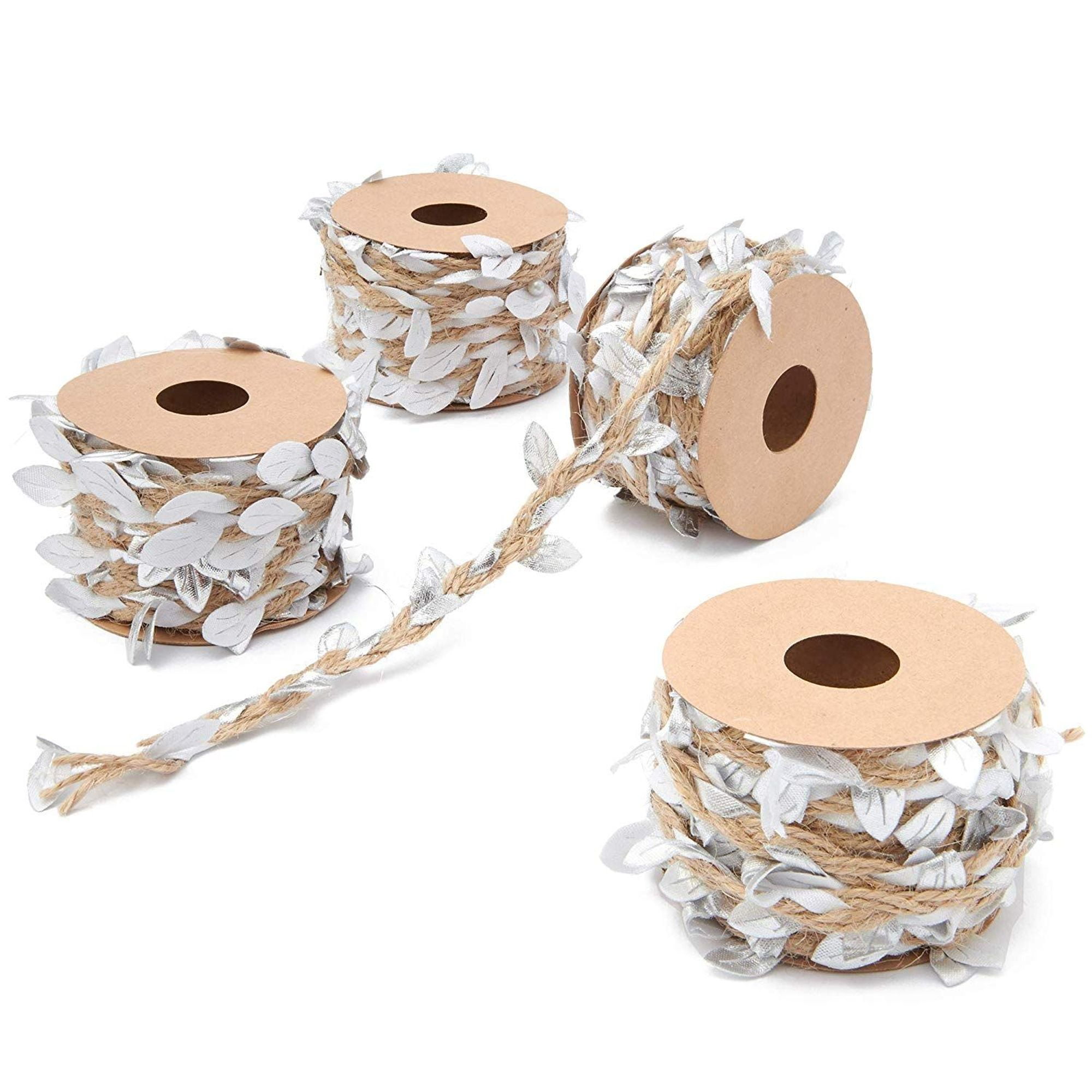 4 Rolls Jute Burlap Vine Twine, Artificial Fake Silver Leaf Leaves