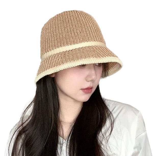 Sombrero de pescador tejido con circunferencia de cabeza grande para mujer, gorro de pescador con protección solar, para playa al aire libre, 58-60cm