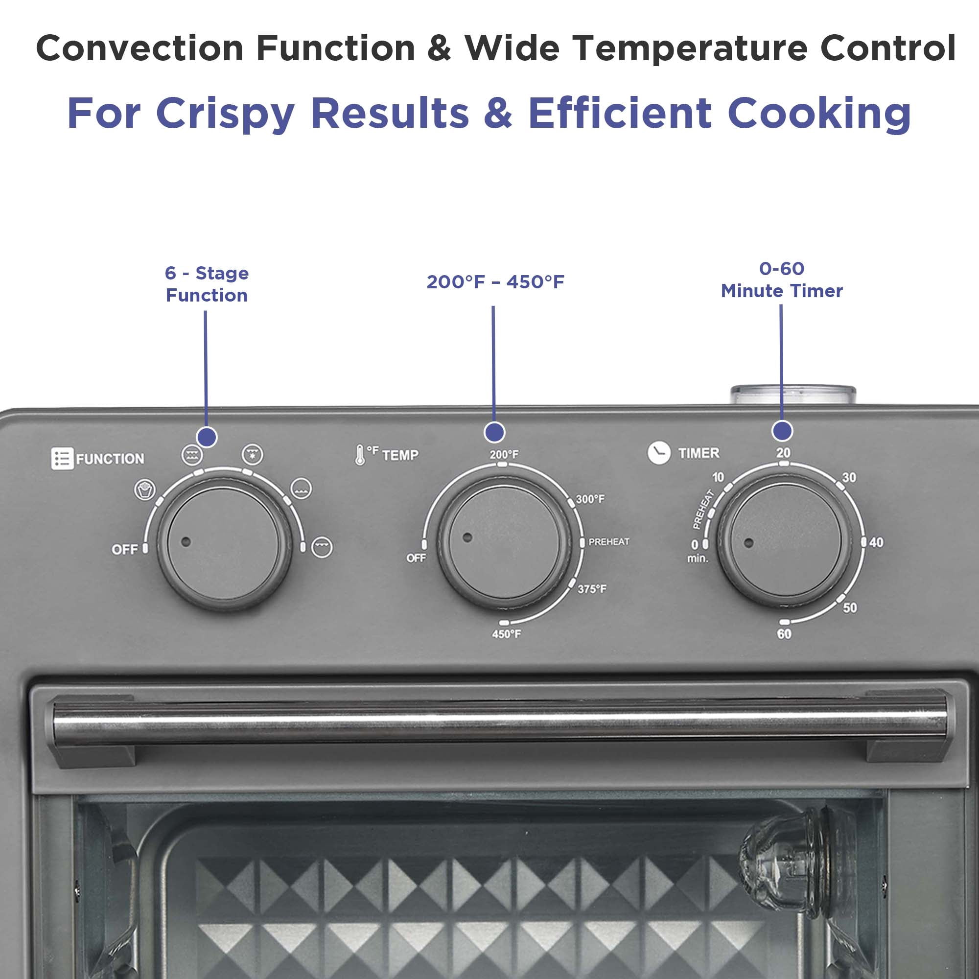 Magnavox 16.9 Qt./16L Air Fryer Oven with Steam Infusion, Countertop Convection Toaster Oven with Viewing Window, Char