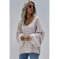 thumbnail image 2 of Womens Sweaters Pullover Oversized Deep V Neck Off Shoulder Tops Long Sleeves Loose Knit Sweater, 2 of 6