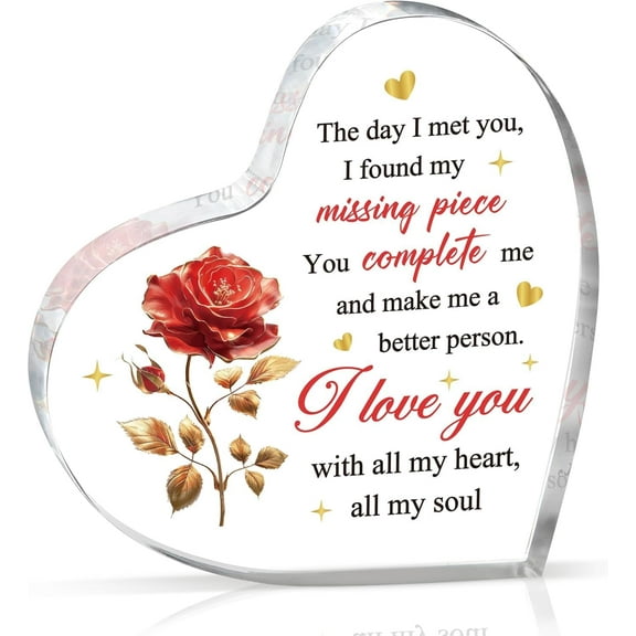 I Love You Acrylic Heart Plaque, Romantic Gifts for Her Him Wife Husband Girlfriend Boyfriend, Anniversary or Christmas Rose Keepsake, 4x4 Inch