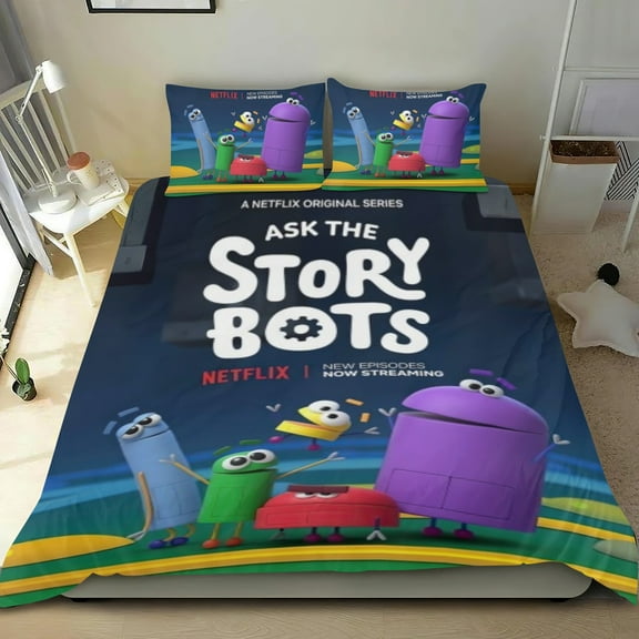 Ask The Storybots Themed Bed Sheet Set Three Piece Set 53x79 In ches Comfortable And Skin Friendly Unique Design Creating A Star Gifts For Family Friends fans