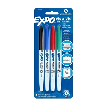 EXPO Vis-à-Vis Wet-Erase Marker Fine Point Asstd. 4/Set 16074