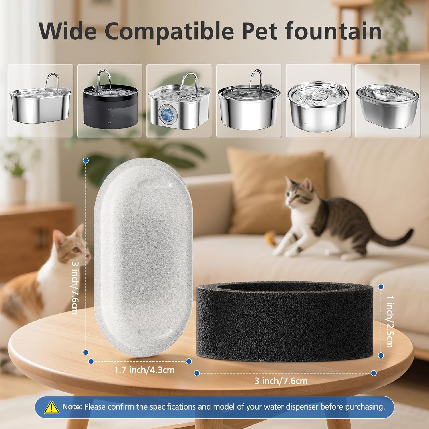 JJEAN-32 Pack Cat Water Fountain Filters for 108/3.2L& 67oz/2L Stainless Steel Pet Water Dispenser Cat/Dog Fountain Filter Replacement(16 Filters & 16 Sponges)