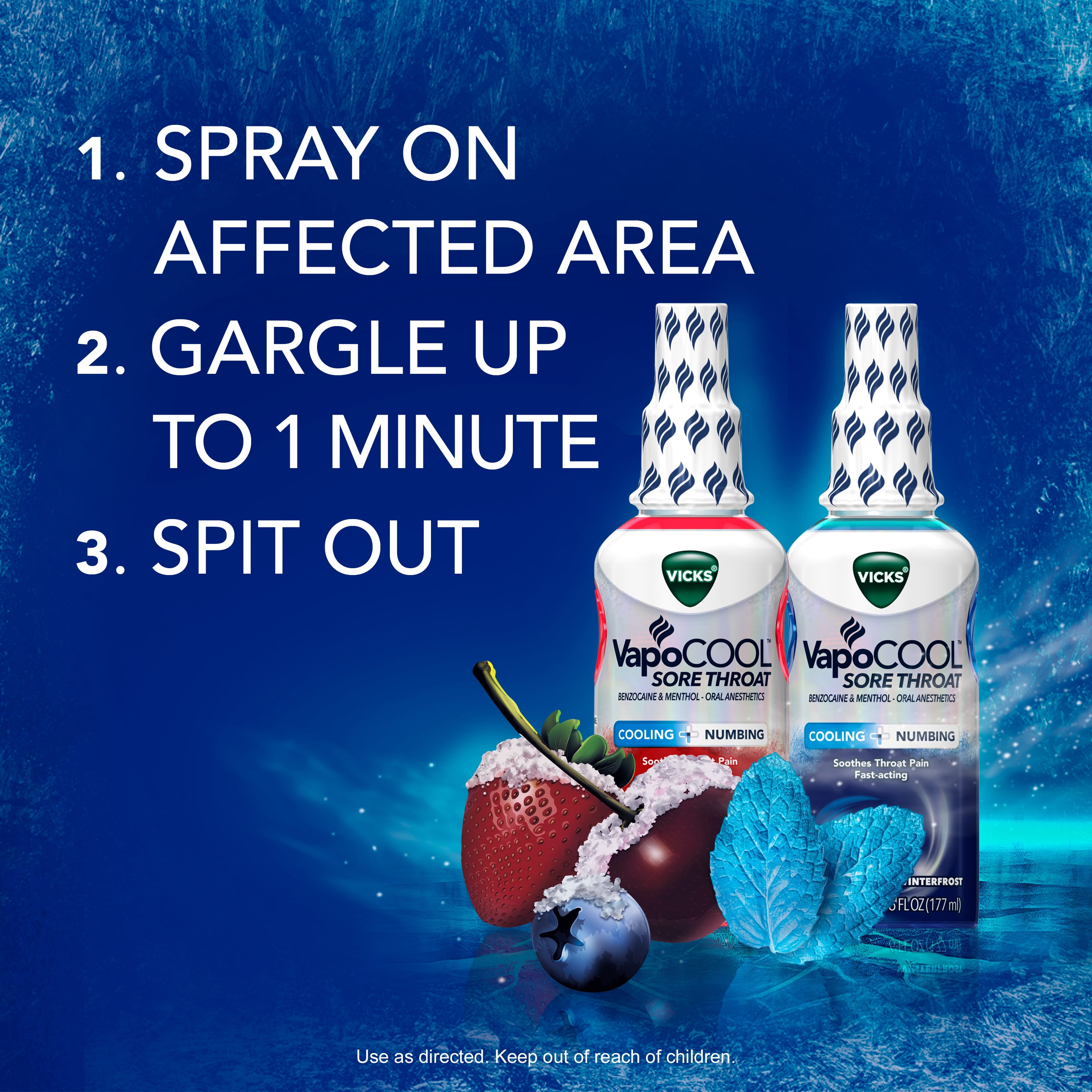 (3 pack) Vicks VapoCool Sore Throat Spray, Benzocaine & Menthol, Over-the-Counter Medicine, Winterfrost, 6 fl oz
