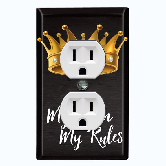Metal Light Switch Plate Outlet Cover (My Room My Rules Crown - Single Duplex)
