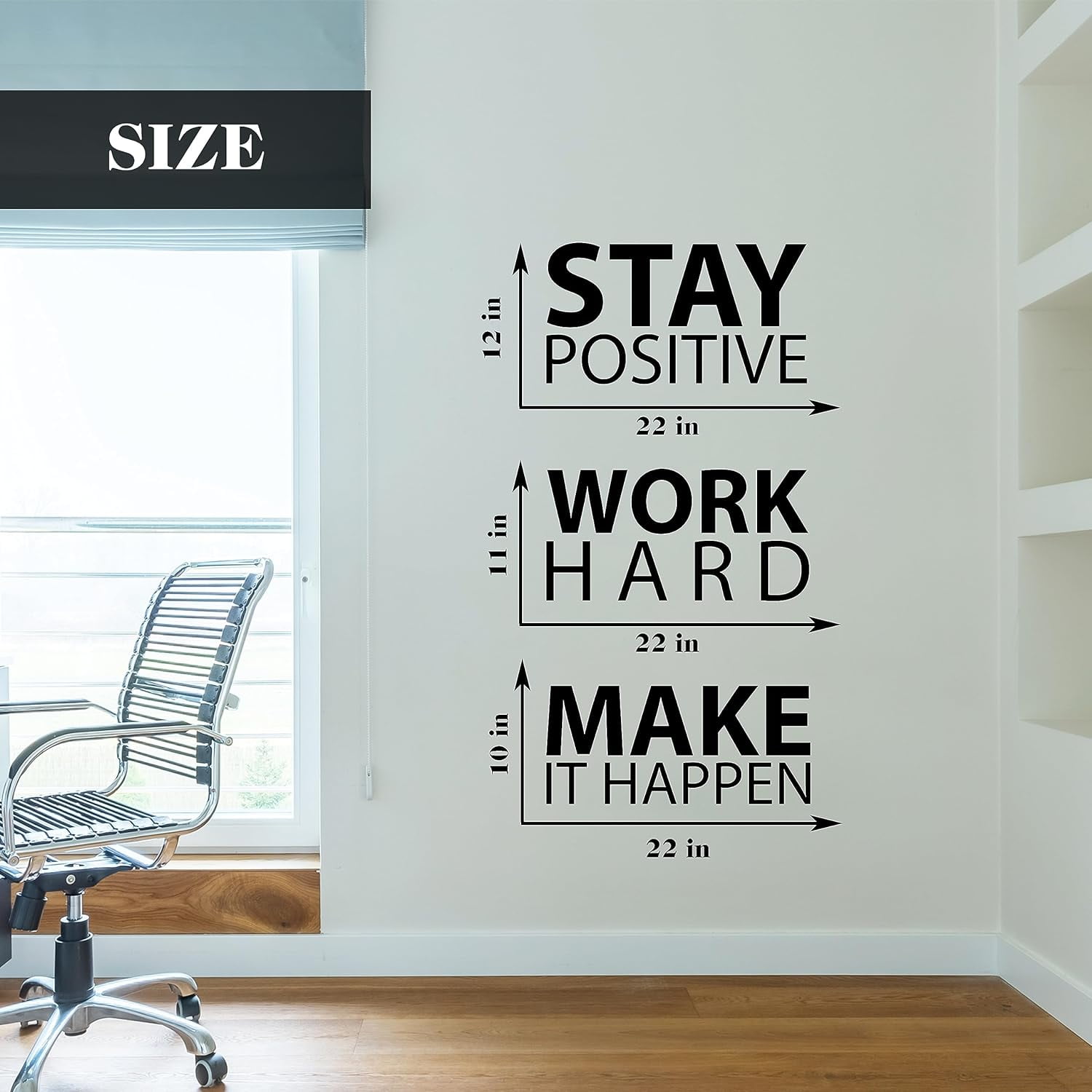 QTH Large Stay Positive Work Hard Make it Happen Wall Sticker Inspirational Wall Decal Motivational Office Decor Quote Wall Art Vinyl Wall Decal School Classroom Gym Words and Saying
