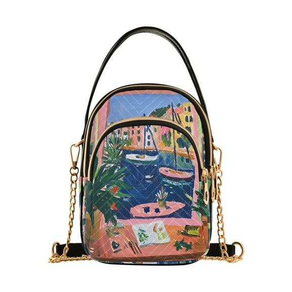 FORMRS Crossbody Bag for Women Quilted Travel Shoulder Cell Phone Purse with Chain Strap Handbag, Green Window