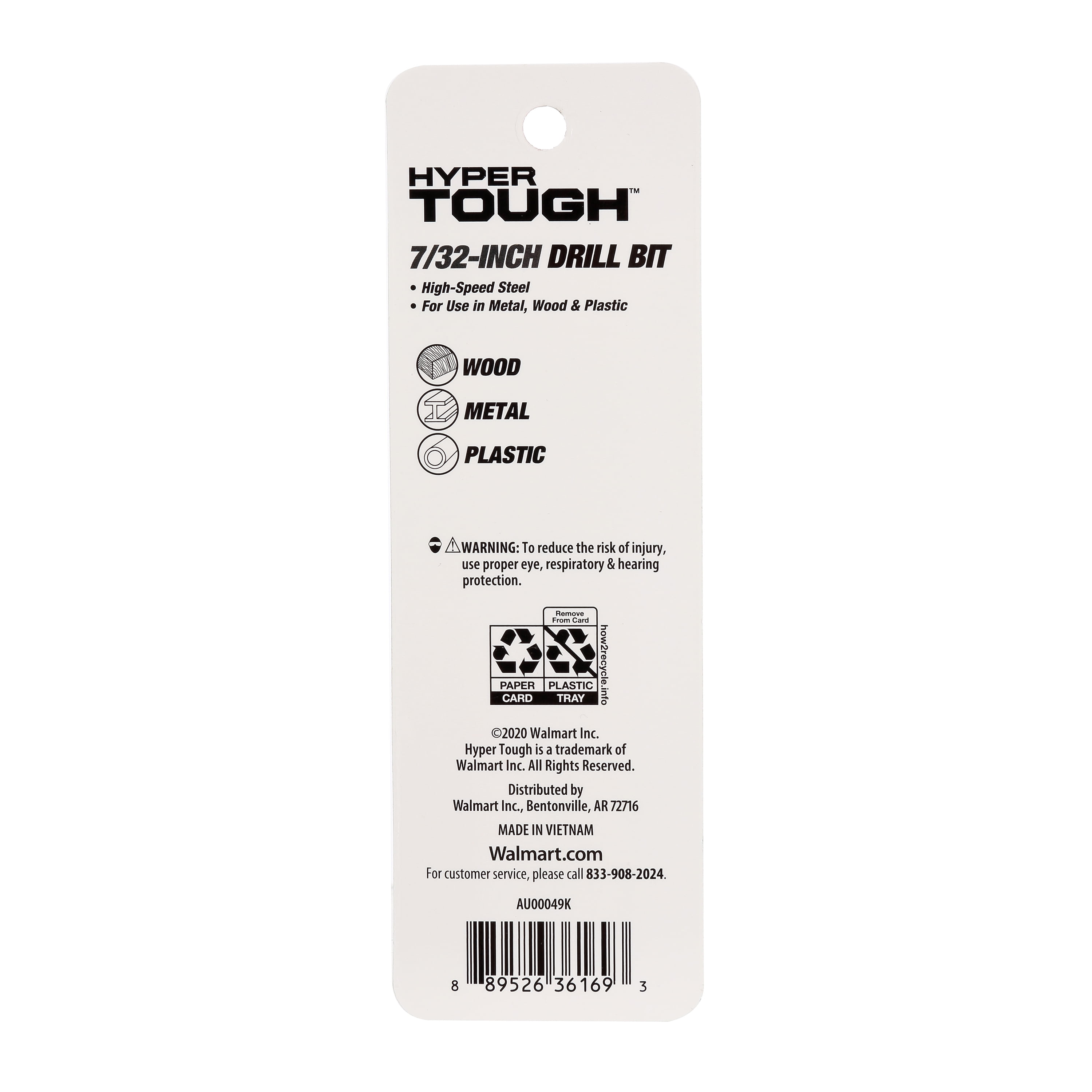 (3 pack) Hyper Tough 1 Piece 7/32 inch HSS, Roll Forged Drill Bit