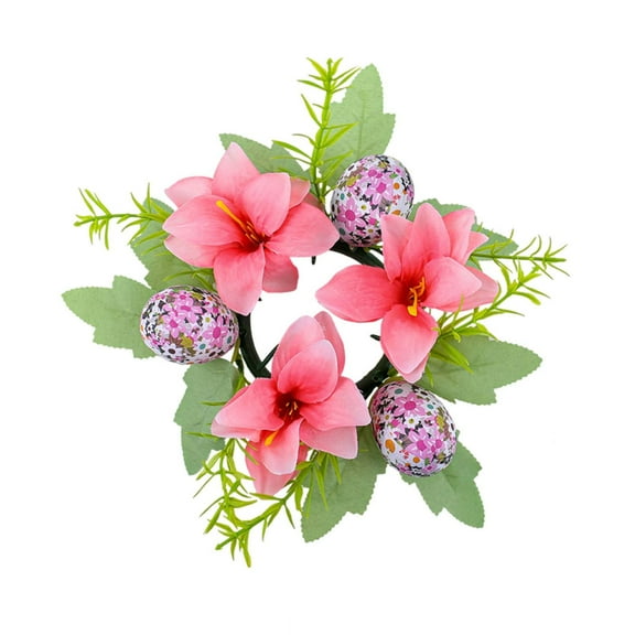 Easter Candle Rings Wreaths, Easter Egg Candle Rings Wreaths with Floral,Artificial Spring Candle Holder Rings for Easter Party Home Kitchen Table Centerpiece Decoration